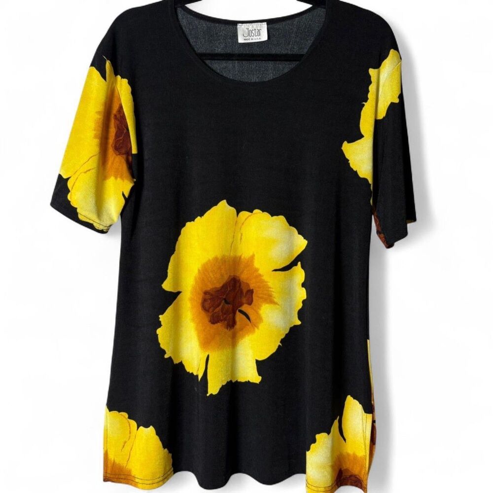 90s VTG Sunflower Lounge Set Made in USA Capri Pants Tunic Top Stretch M/L - Picture 2 of 8